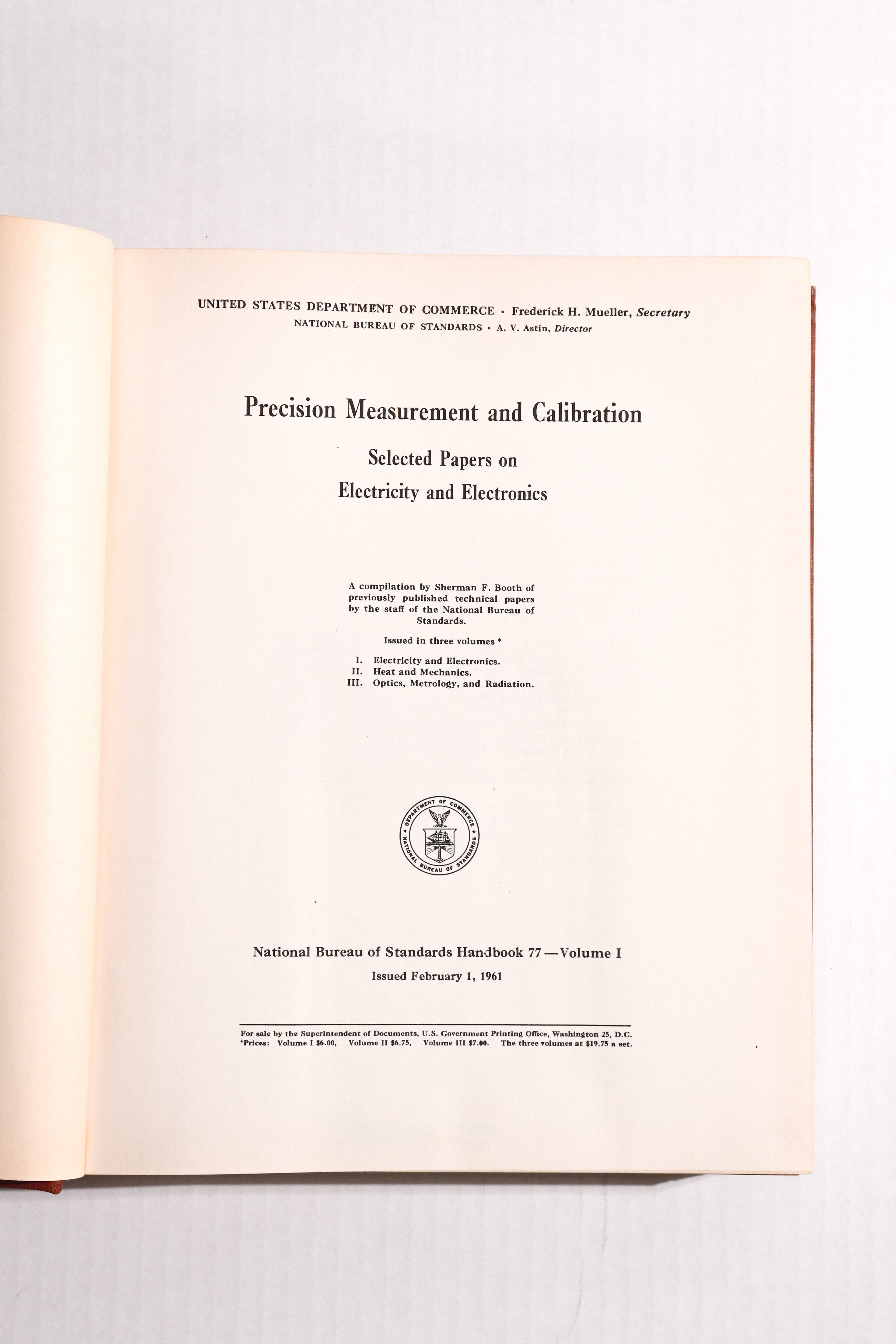 Precision Measurement and Calibration: Handbook77, Volume 1
