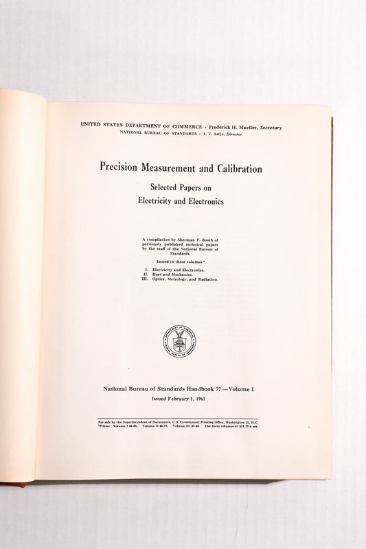 Precision Measurement and Calibration: Handbook77, Volume 1