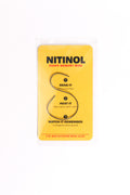 Yellow packaging of Nitinol shape memory wire with text and diagram on a white background
