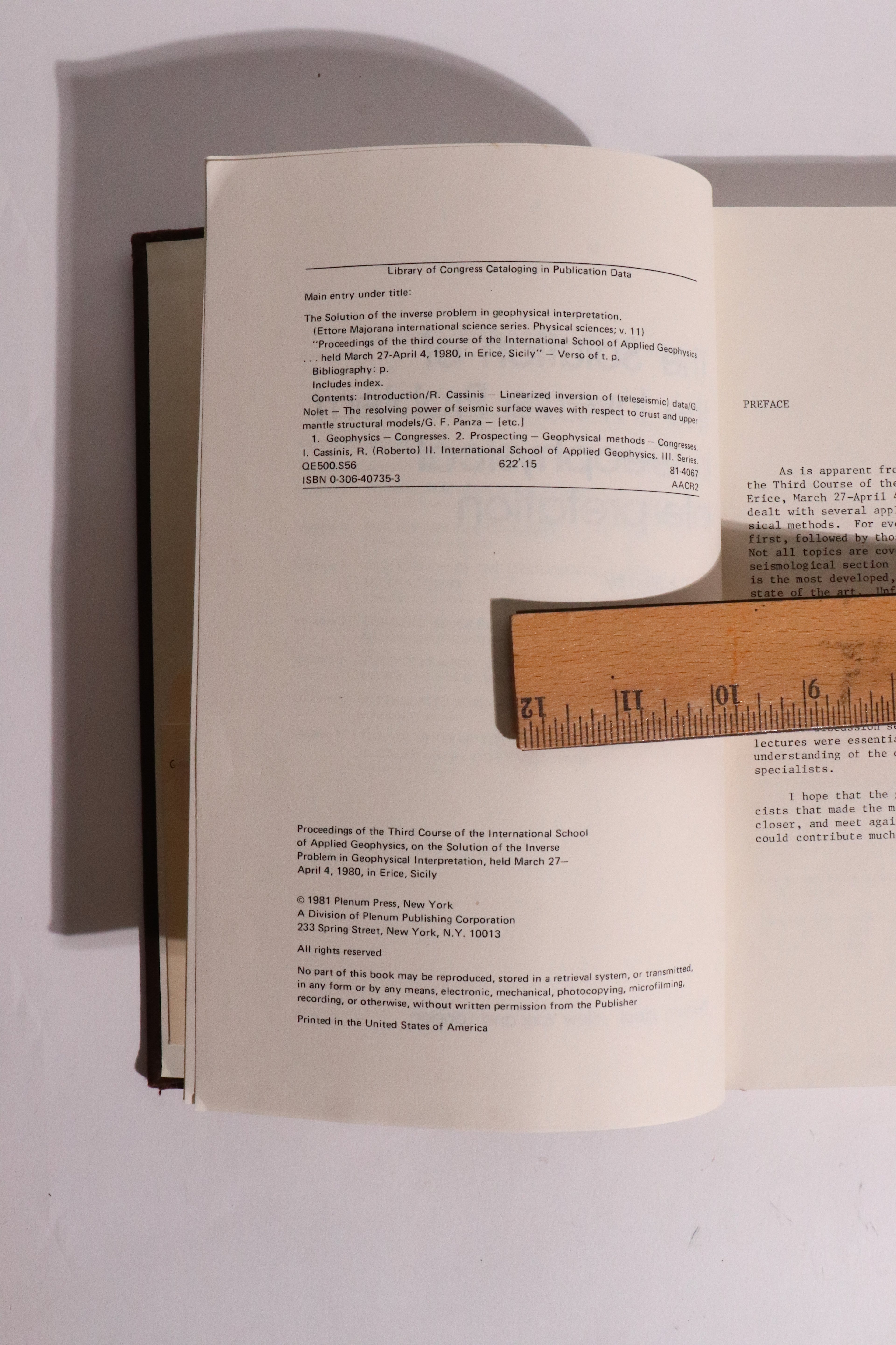The Solution of the Inverse Problem in Geophysical Interpretation – R. Cassinis – 1981