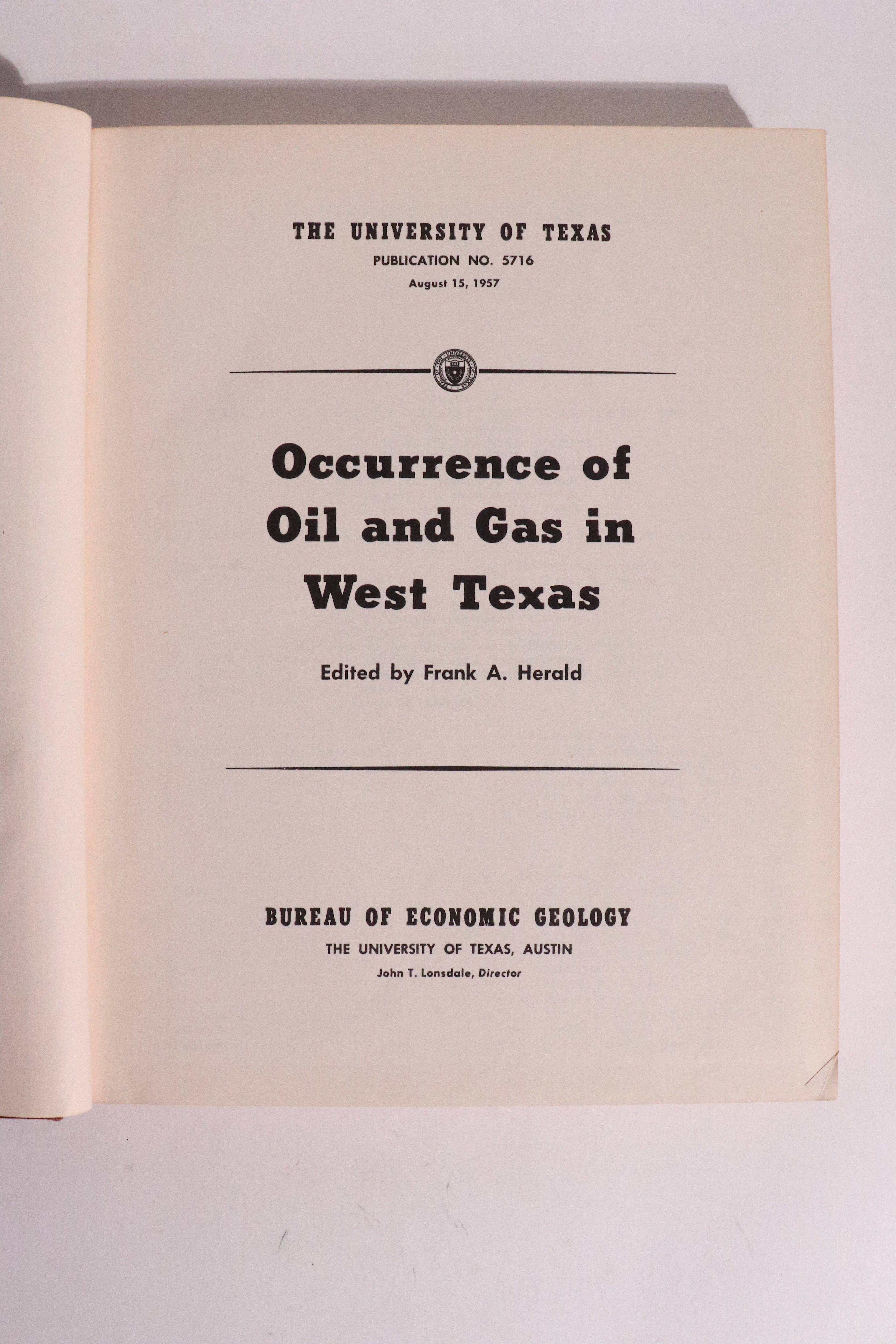 Occurrence of Oil and Gas in West Texas – Frank A. Herald – UT Bureau Economic Geology 1957