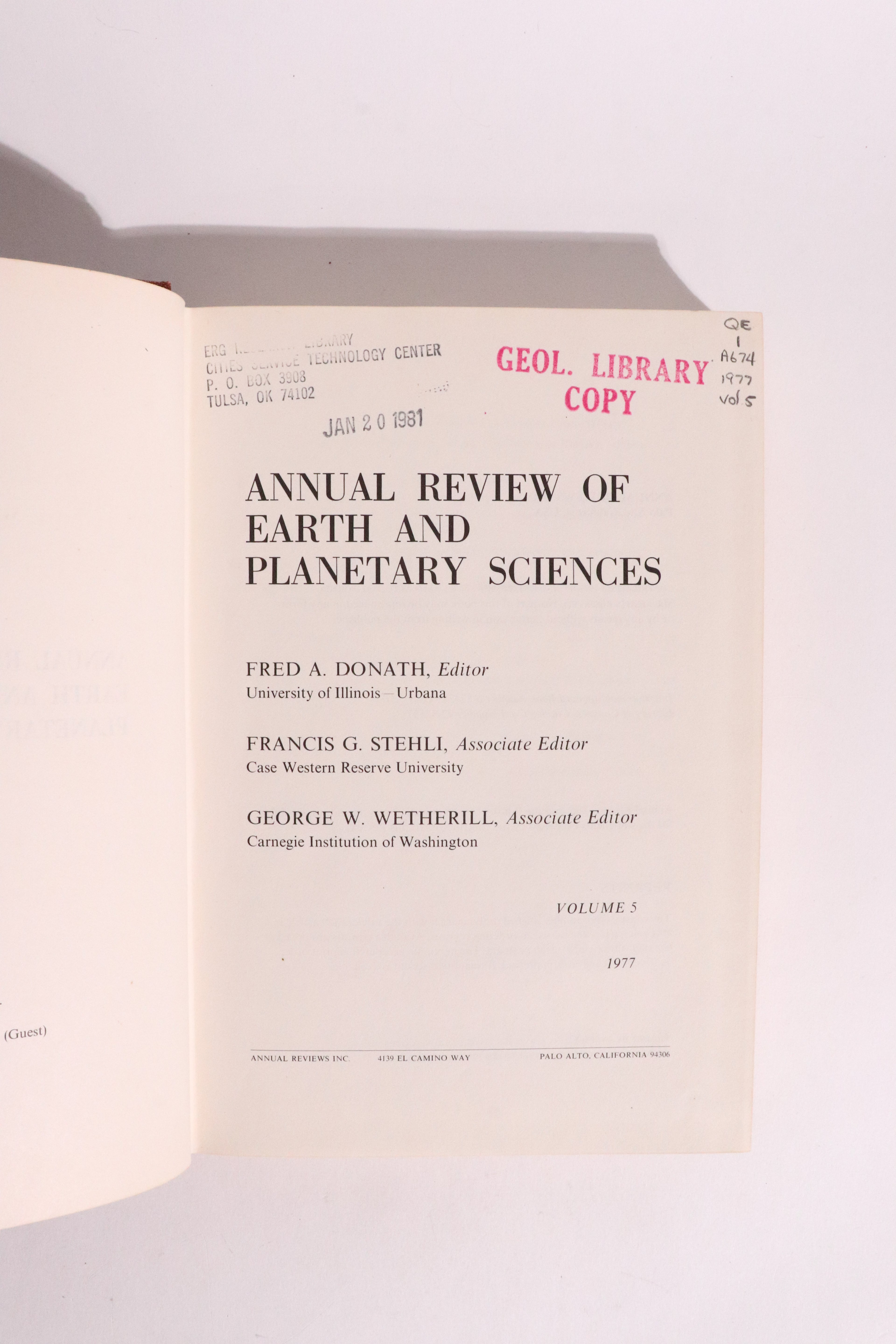 Annual Review of Earth and Planetary Sciences, Volume 5 (1977) — Geology, Moon, Mars & Paleoclimate