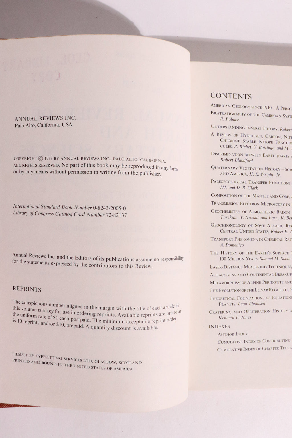 Annual Review of Earth and Planetary Sciences, Volume 5 (1977) — Geology, Moon, Mars & Paleoclimate