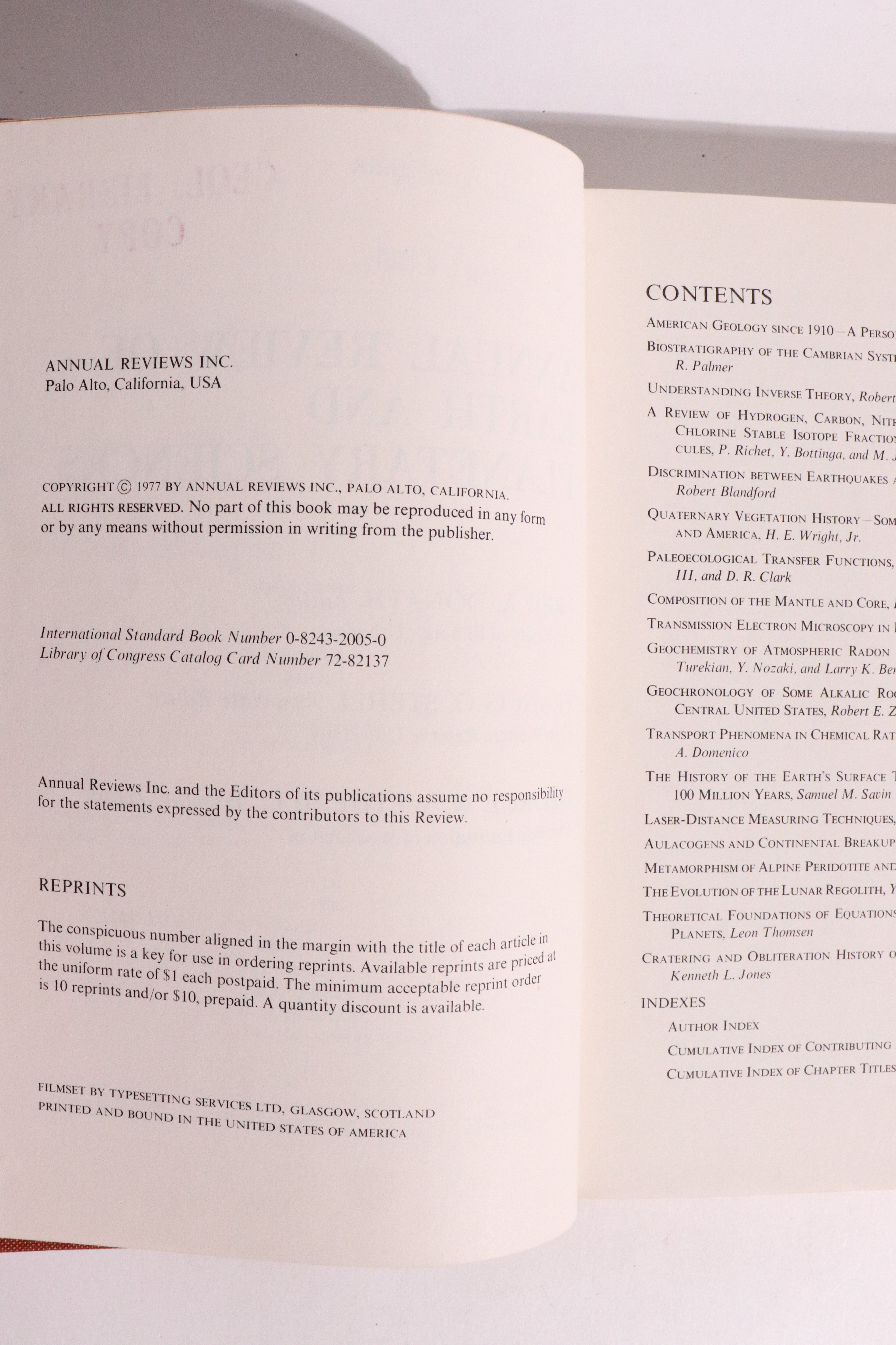 Annual Review of Earth and Planetary Sciences, Volume 5 (1977) — Geology, Moon, Mars & Paleoclimate