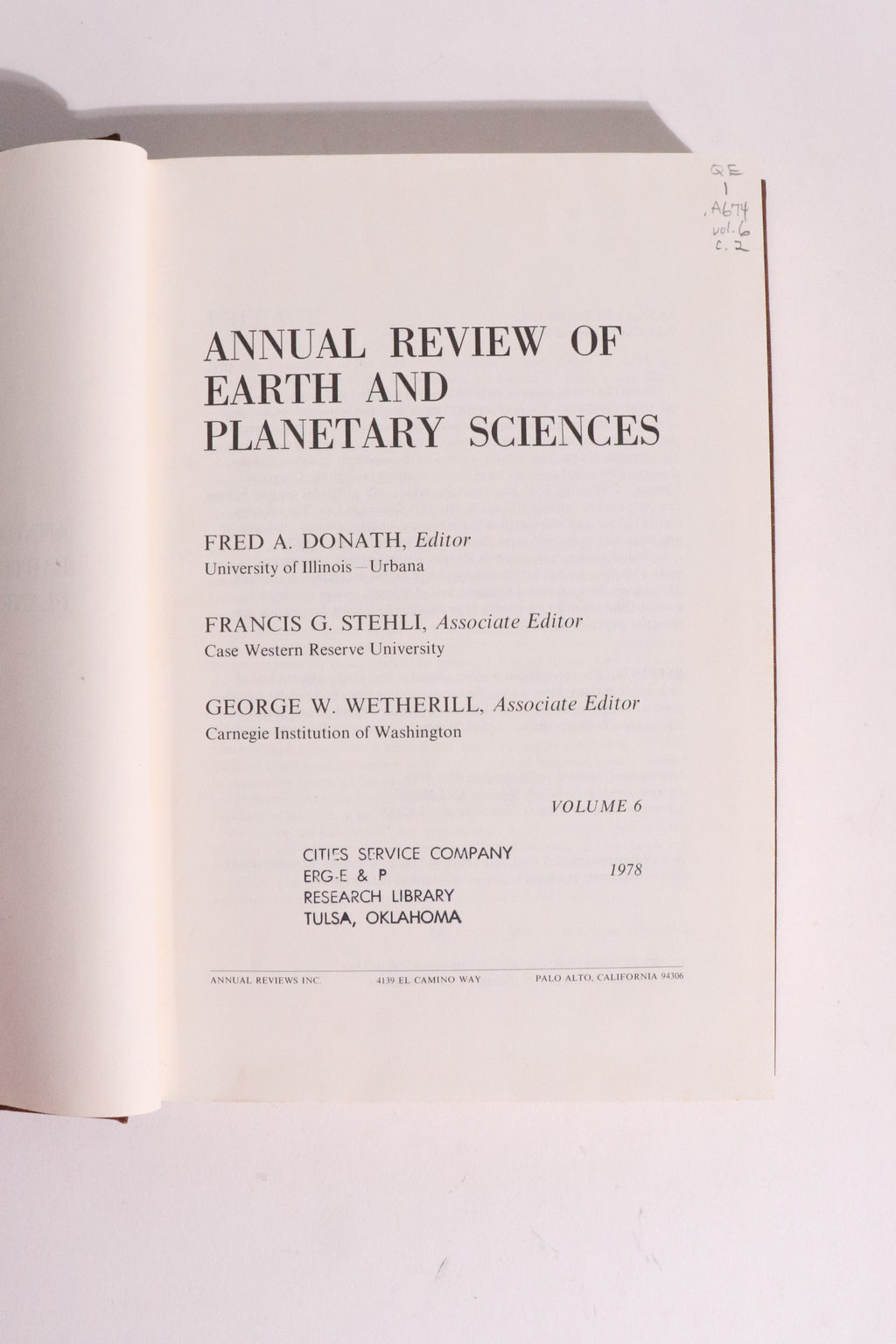 Annual Review of Earth and Planetary Sciences, Volume 6 (1978) — Jupiter’s Moons, Ozone Layer, Mantle Convection & Climate