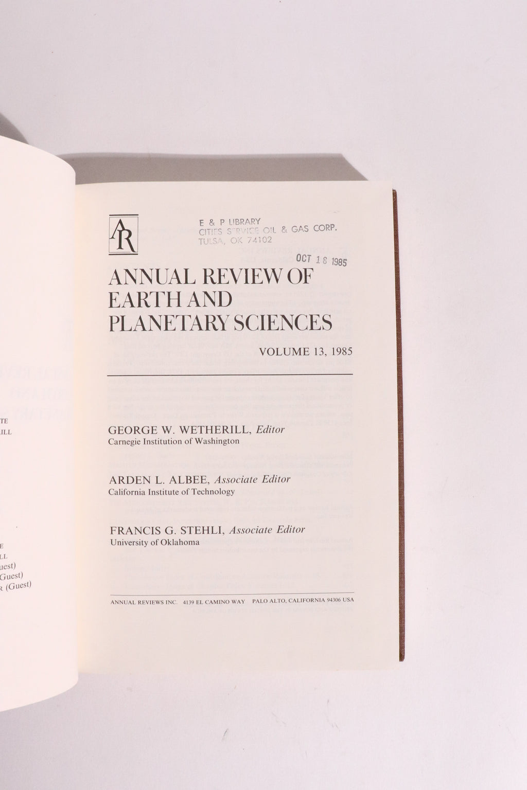 Annual Review of Earth and Planetary Sciences, Volume 13 (1985) — Cosmic Dust, Lunar Magma Ocean & Ancient Earth