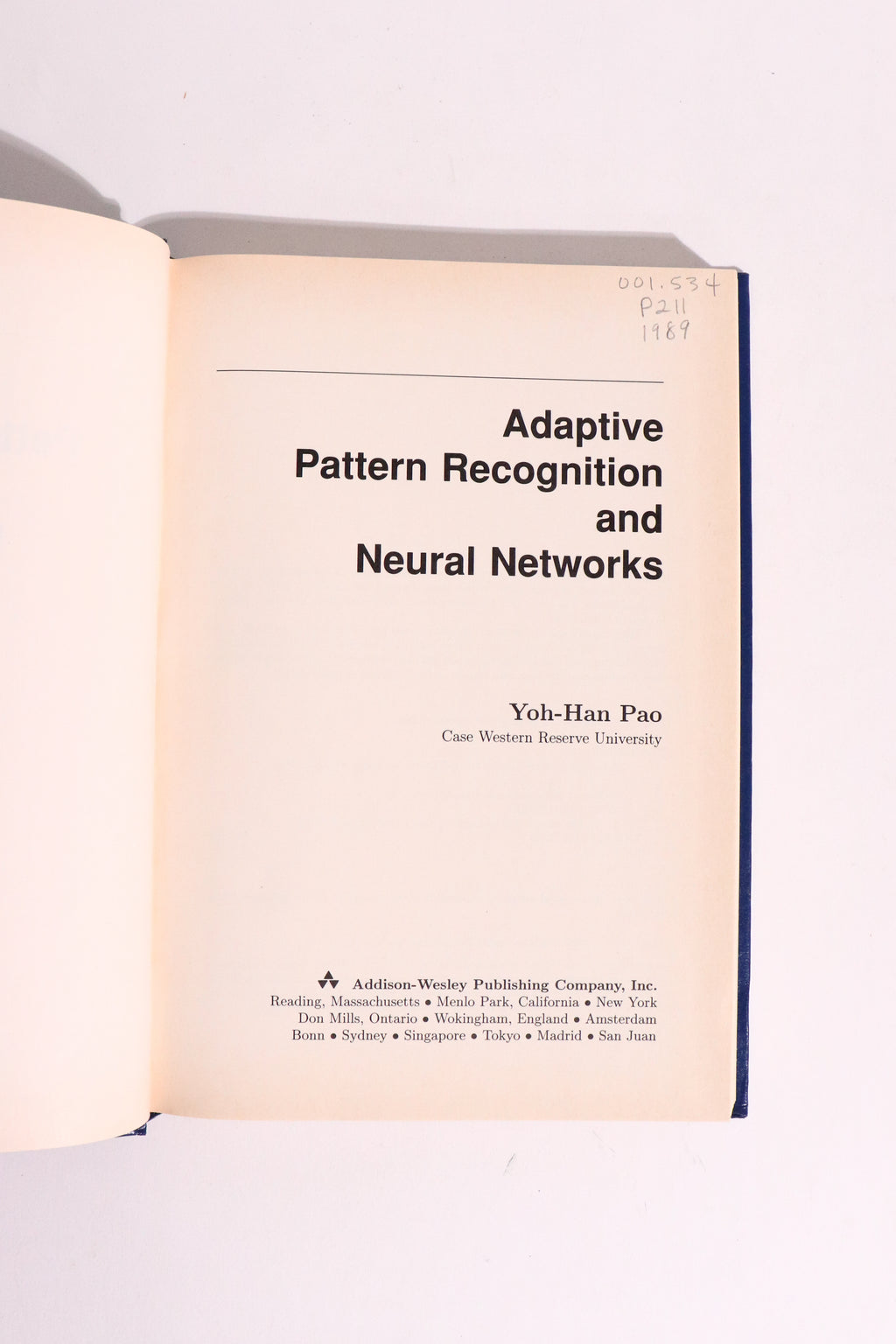 Adaptive Pattern Recognition and Neural Networks — Yoh-Han Pao, 1989 First Edition | Vintage Artificial Intelligence / Machine Learning