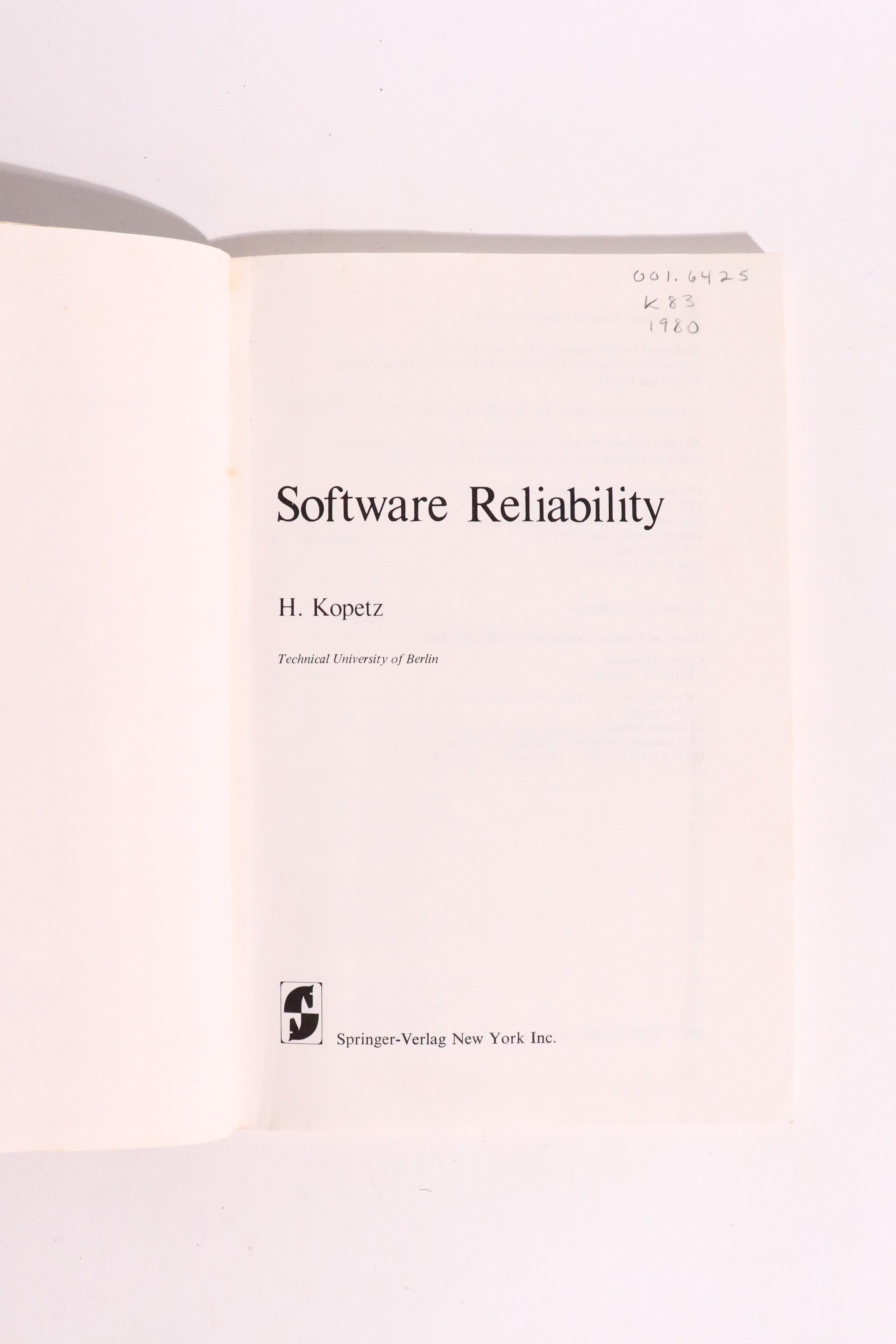 Software Reliability — Hermann Kopetz, 1980 | Early Software