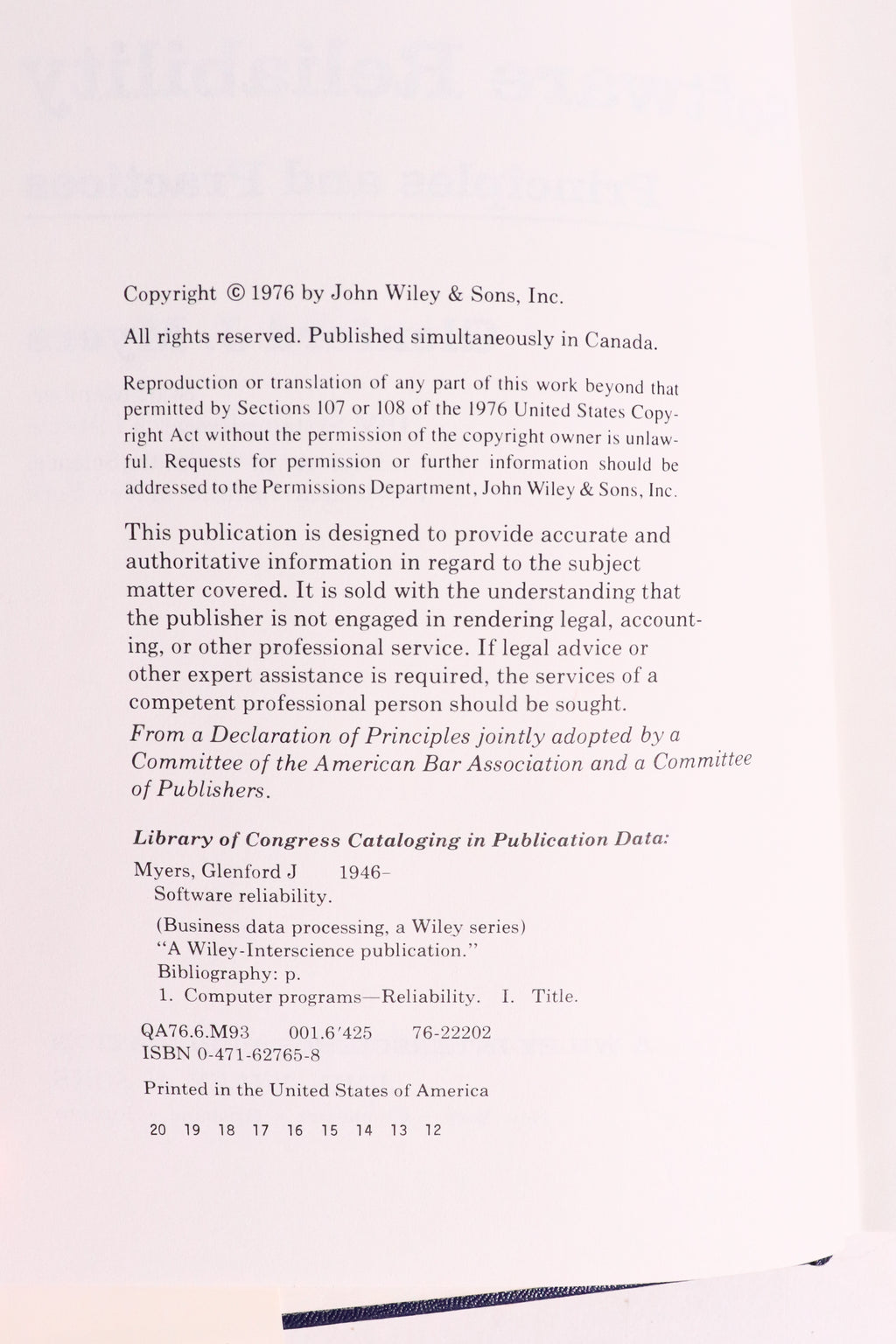 Software Reliability: Principles & Practices — Glenford J. Myers, 1976 | Vintage Software Engineering