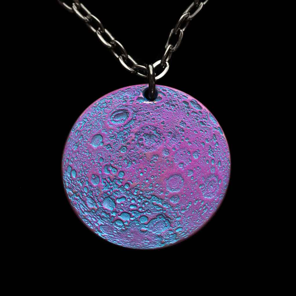 Blue and Purple Moon Necklace - 1 in / 26 mm Anodized Niobium Pendant