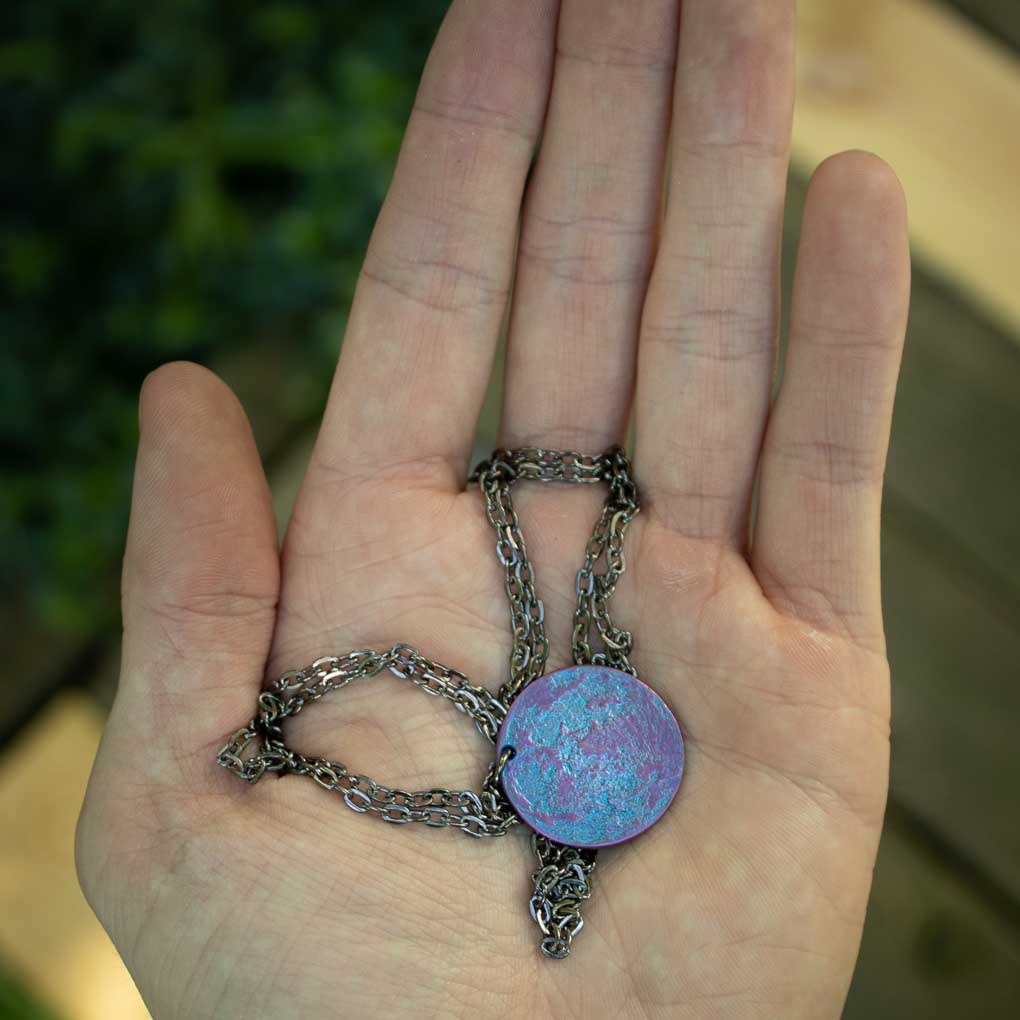 Blue and Purple Moon Necklace - 1 in / 26 mm Anodized Niobium Pendant