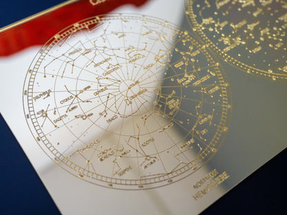 Mirrored Planisphere Star Chart, Constellation Map Wall Art