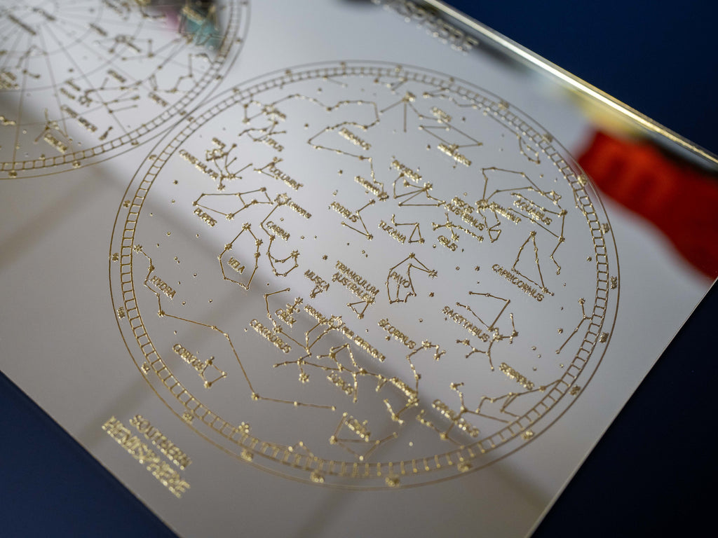 Mirrored Planisphere Star Chart, Constellation Map Wall Art
