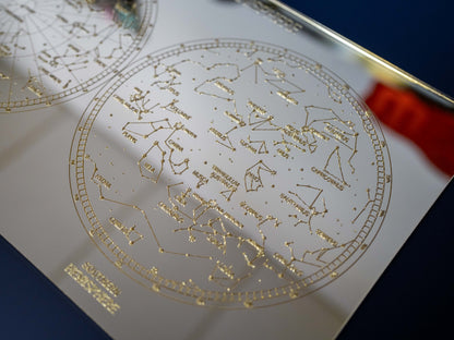 Mirrored Planisphere Star Chart, Constellation Map Wall Art