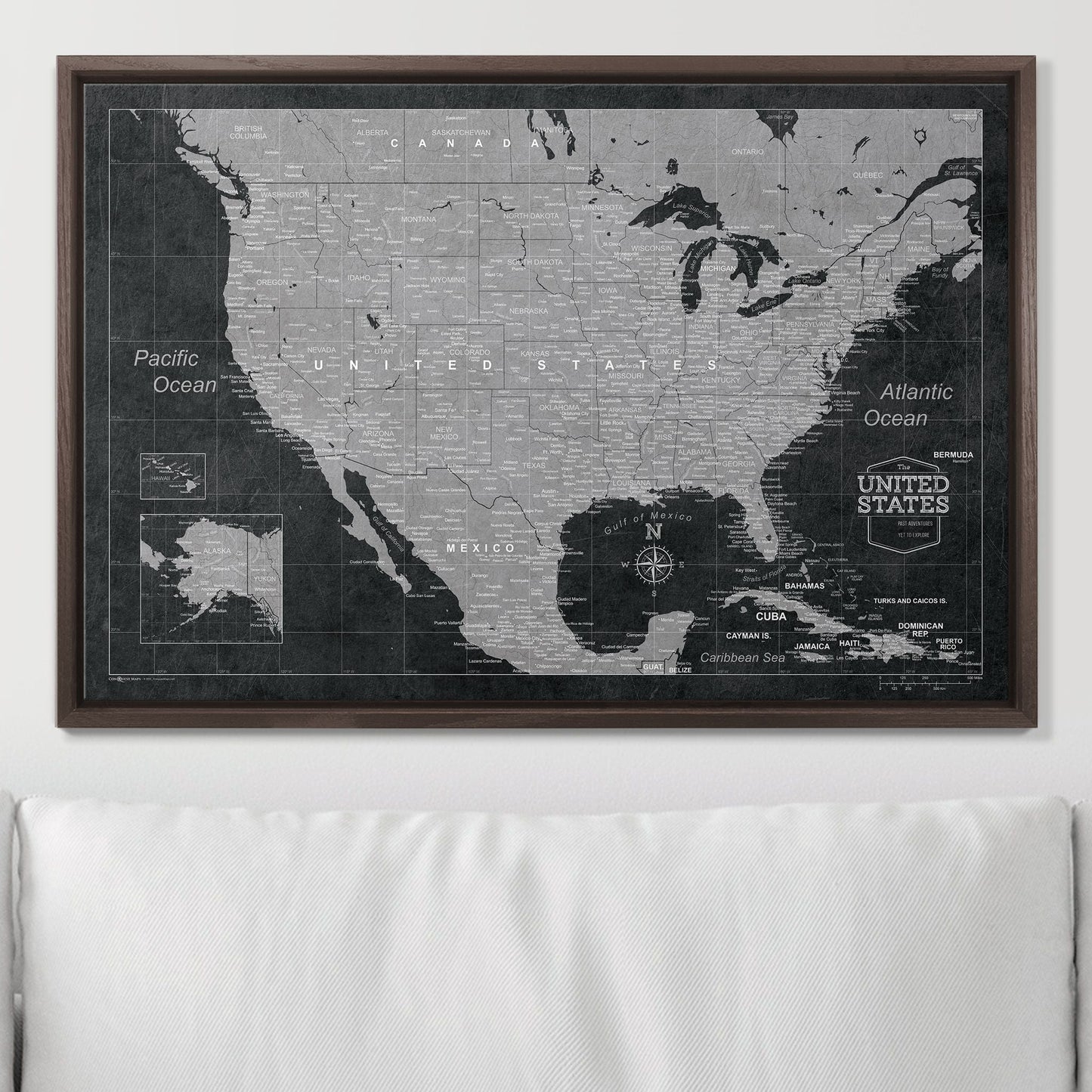 Push Pin USA Map: Modern Slate (Pins Included)