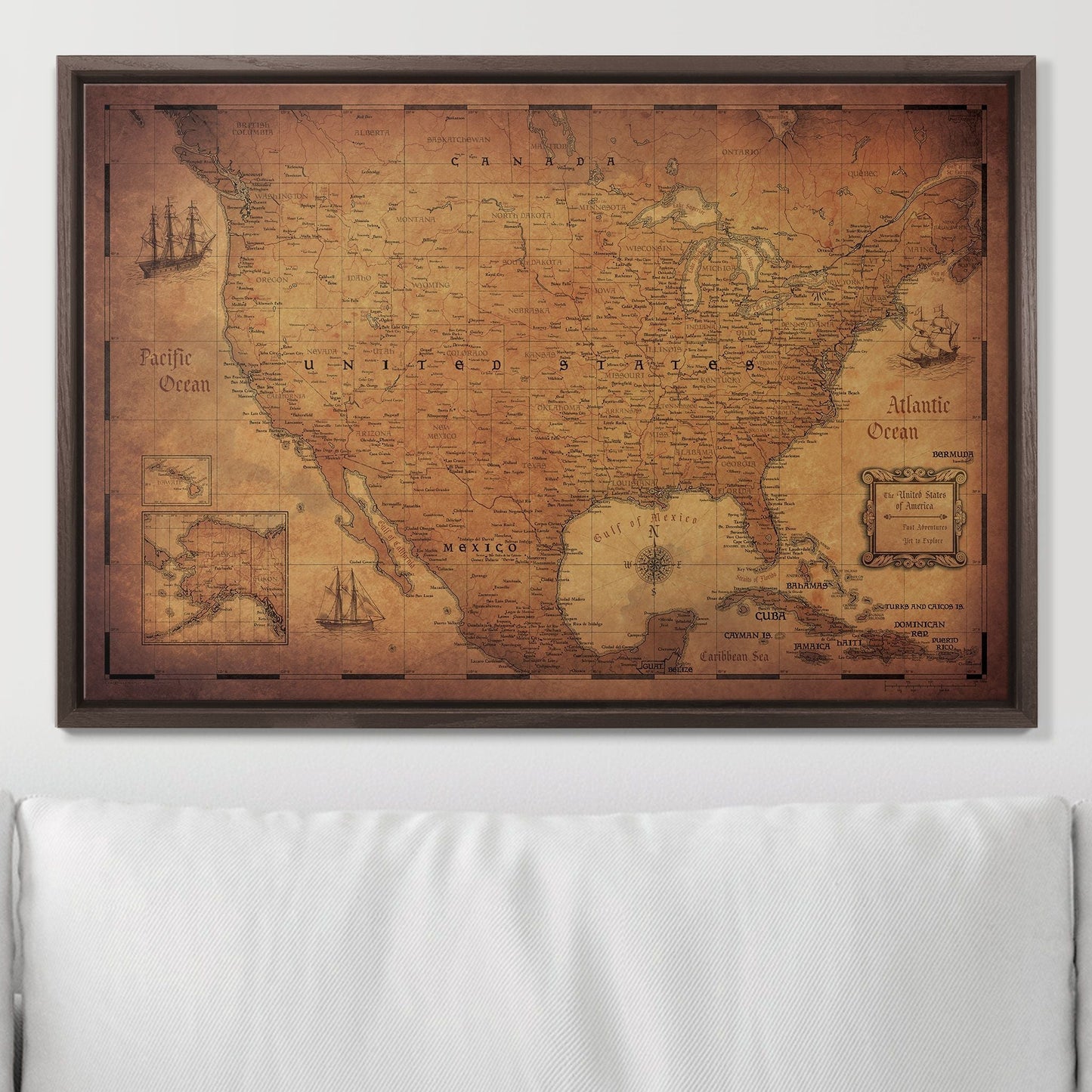 Push Pin USA Map: Golden Aged (Pins Included)