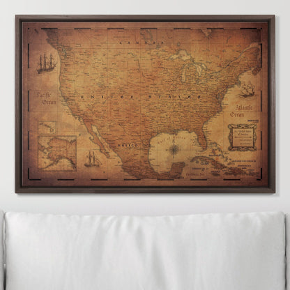 Push Pin USA Map: Golden Aged (Pins Included)