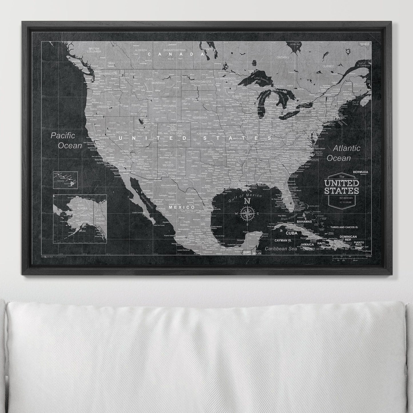 Push Pin USA Map: Modern Slate (Pins Included)