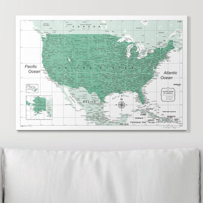 Push Pin USA Map: Green (Pins Included)