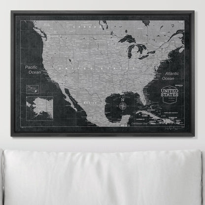 Push Pin USA Map: Modern Slate (Pins Included)