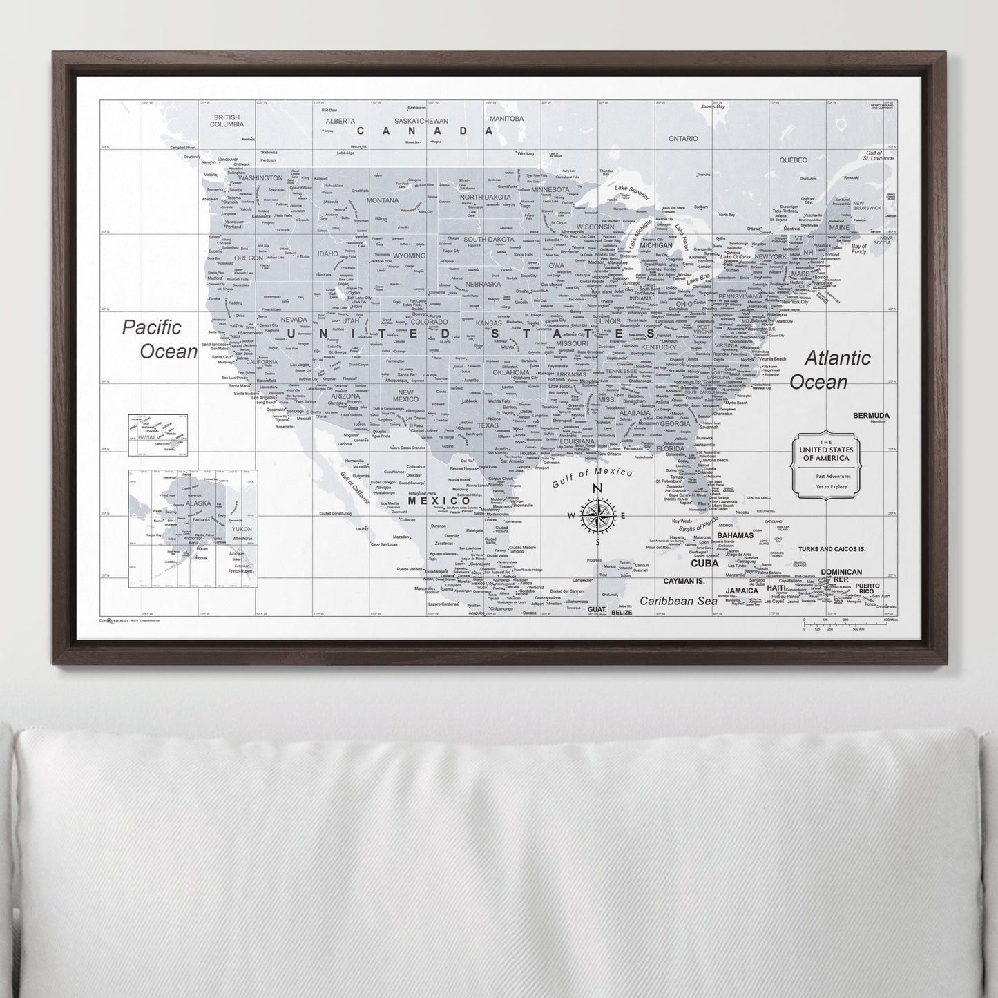 Push Pin USA Map: Light Grey (Pins Included)