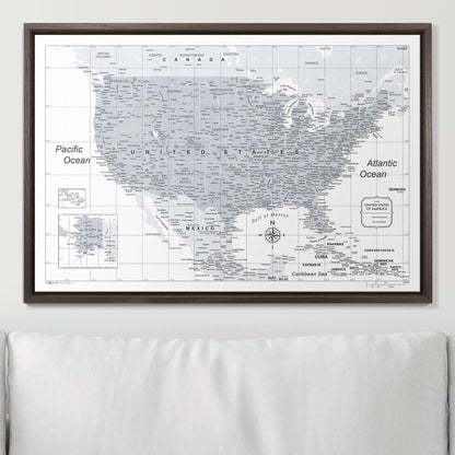 Push Pin USA Map: Light Grey (Pins Included)