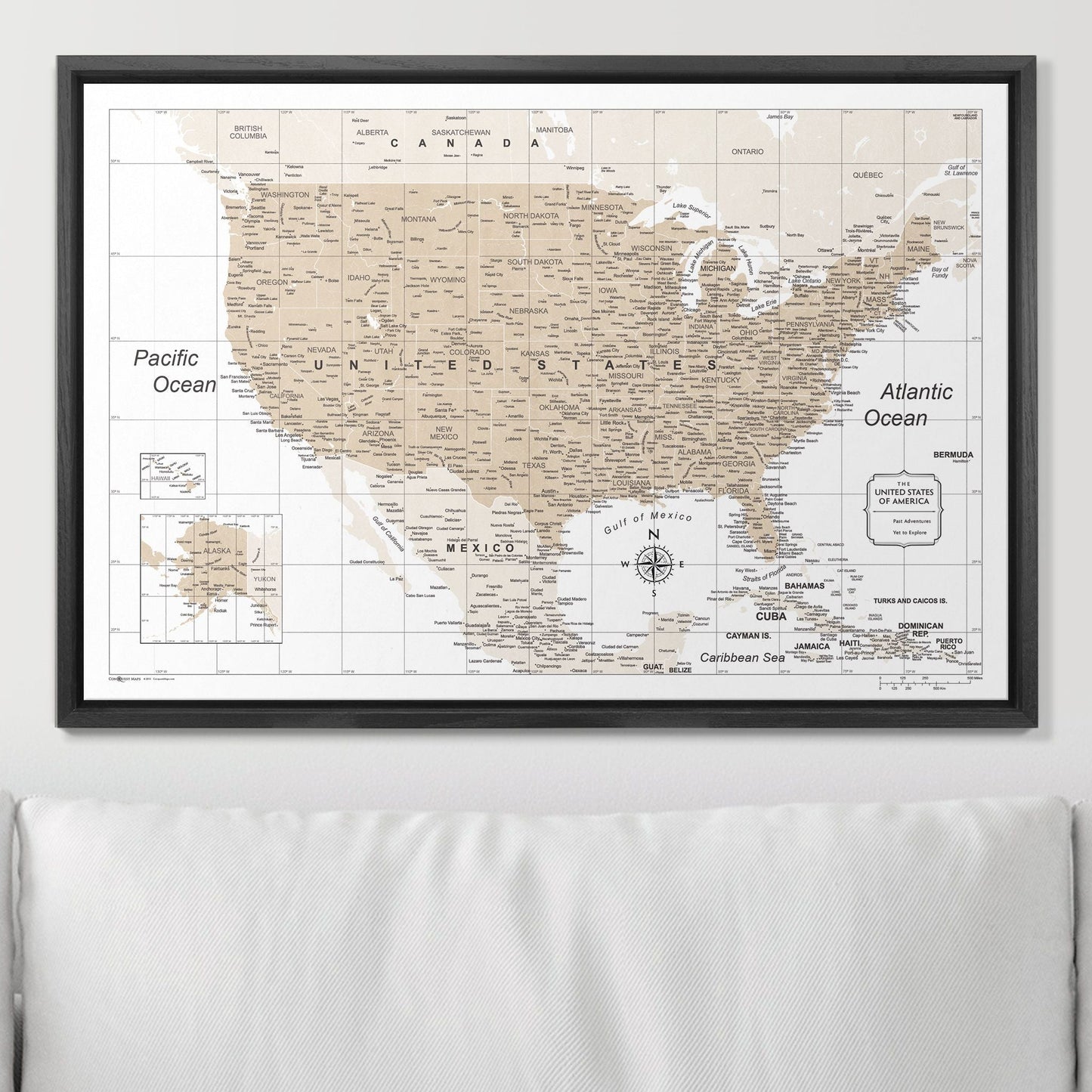 Push Pin USA Map: Light Brown (Pins Included)