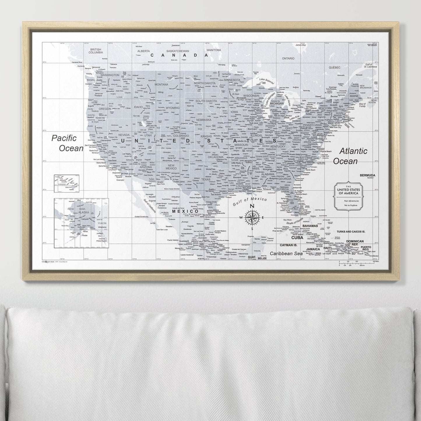 Push Pin USA Map: Light Grey (Pins Included)