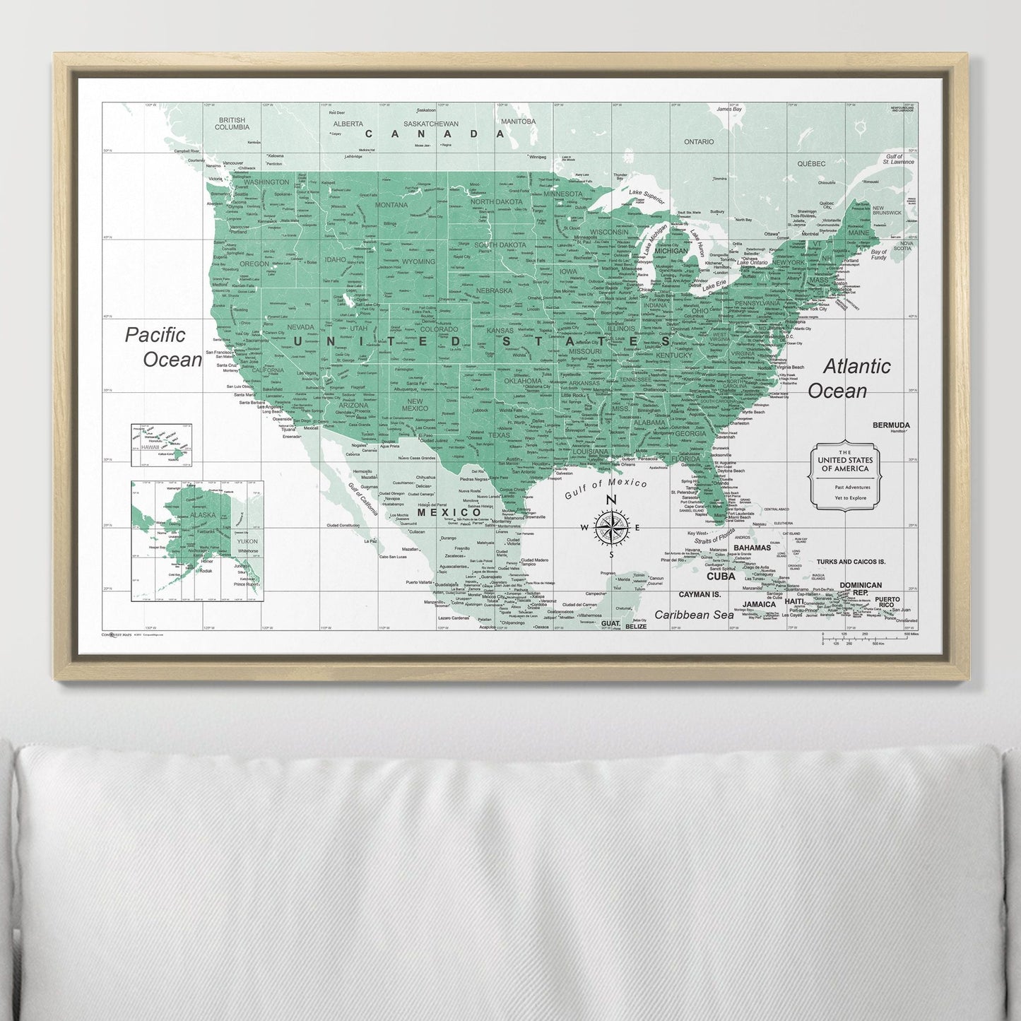 Push Pin USA Map: Green (Pins Included)