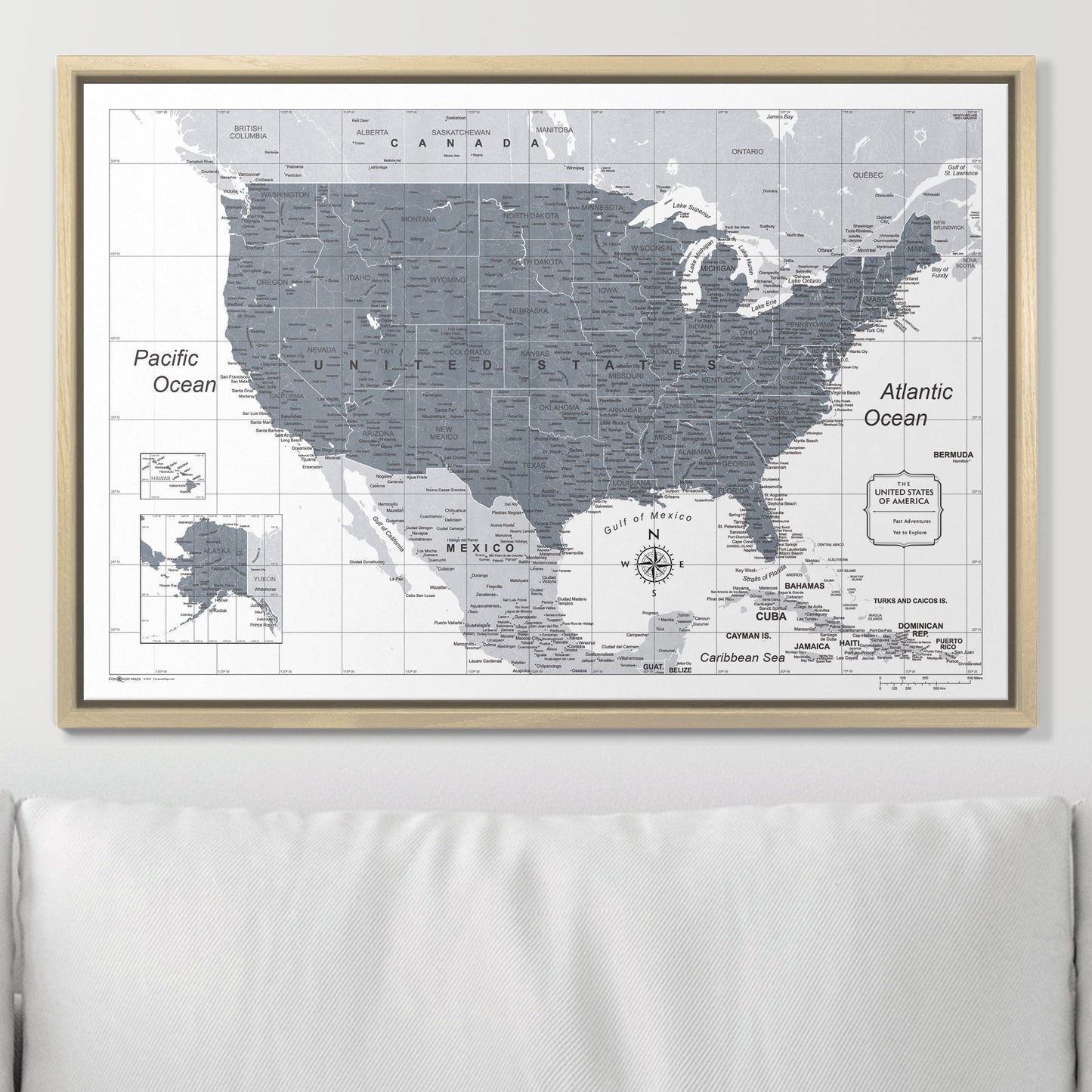 Push Pin USA Map: Dark Grey (Pins Included)