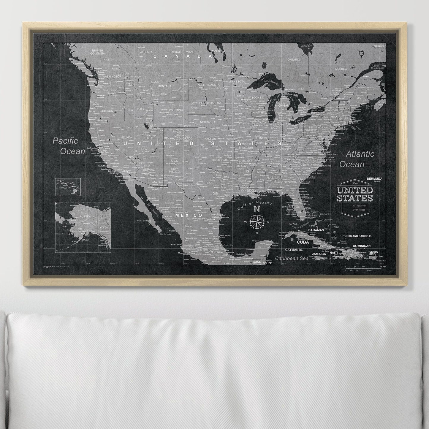 Push Pin USA Map: Modern Slate (Pins Included)