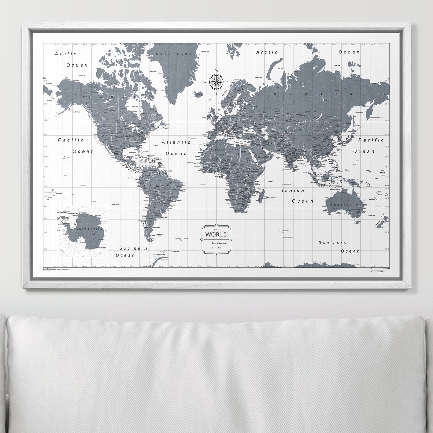 Push Pin World Map: Dark Gray (Pins Included)