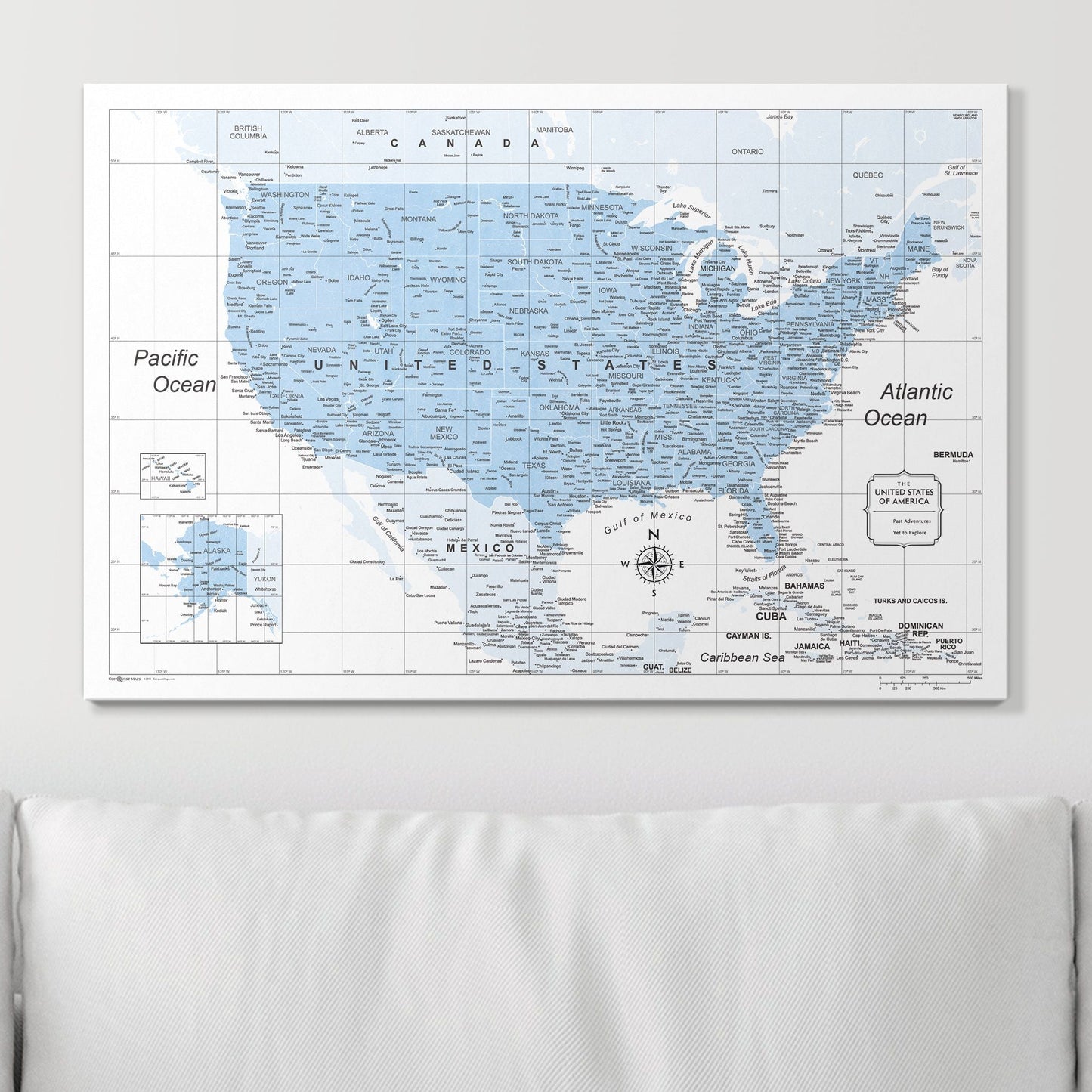Push Pin USA Map: Light Blue (Pins Included)