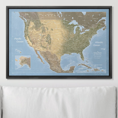 Push Pin USA Map: Natural Earth (Pins Included)