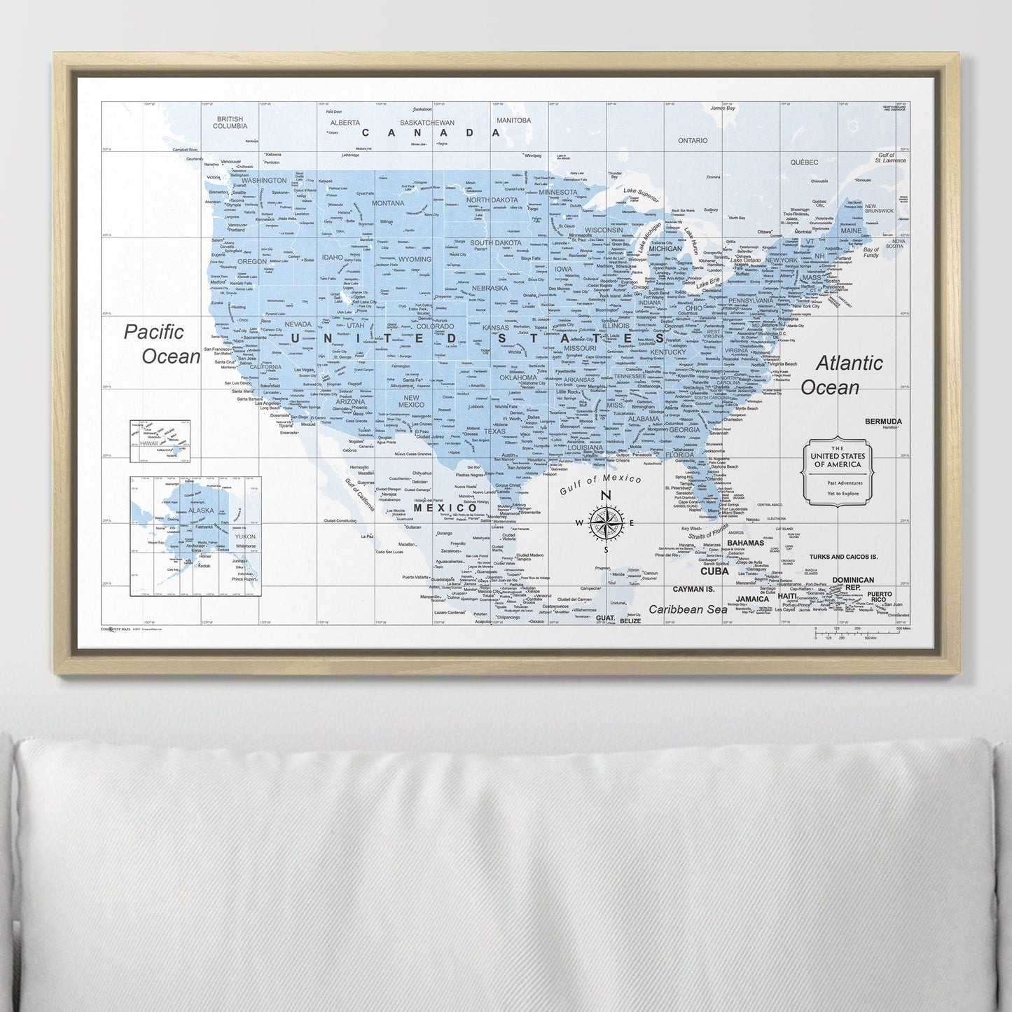 Push Pin USA Map: Light Blue (Pins Included)