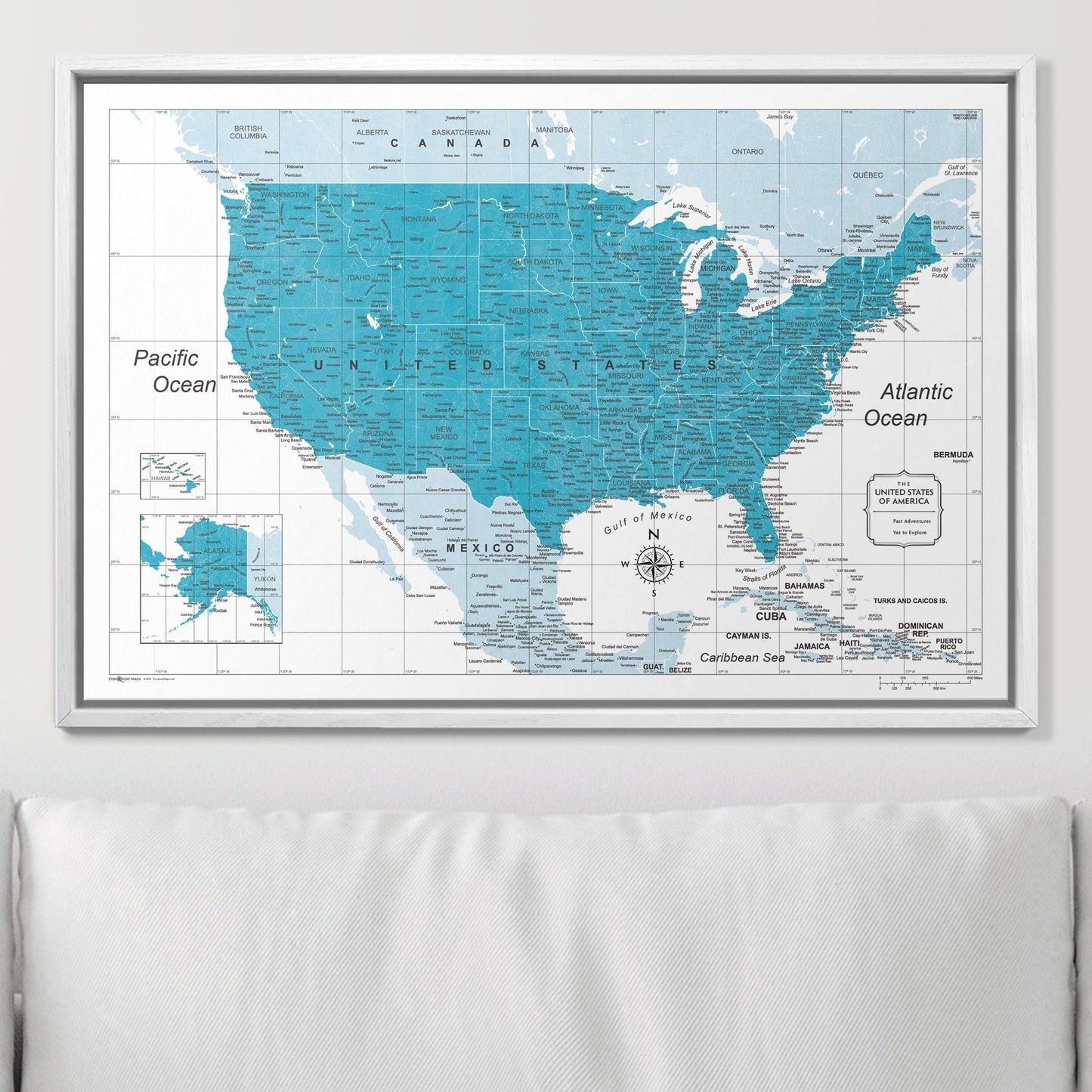 Push Pin USA Map: Teal (Pins Included)