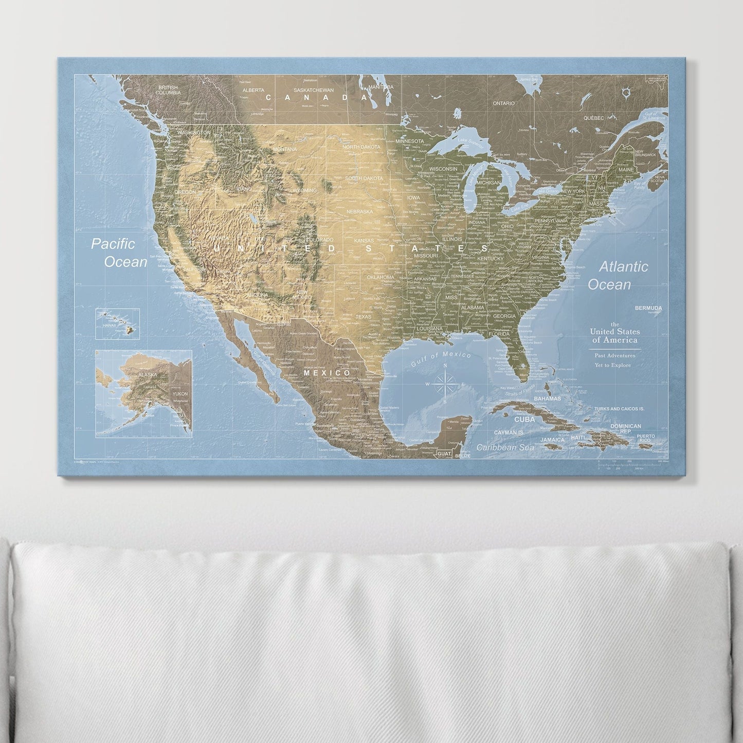 Push Pin USA Map: Natural Earth (Pins Included)