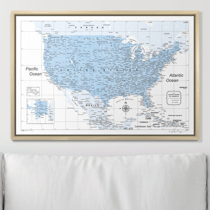 Push Pin USA Map: Light Blue (Pins Included)