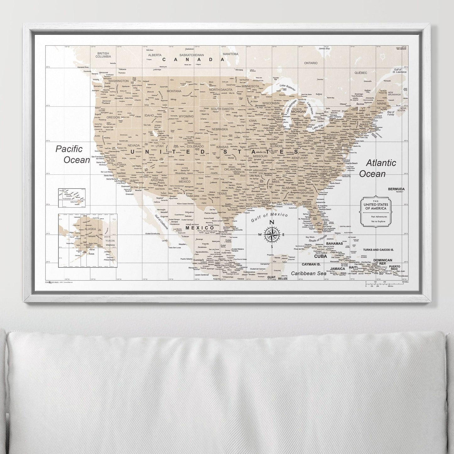 Push Pin USA Map: Light Brown (Pins Included)