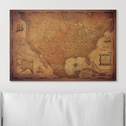 Push Pin USA Map: Golden Aged (Pins Included)