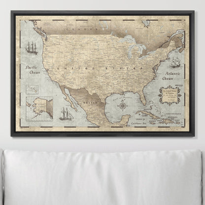 Push Pin USA Map: Rustic Vintage (Pins Included)