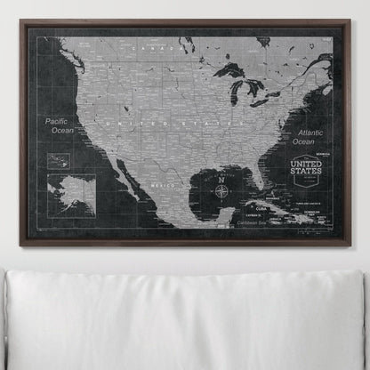 Push Pin USA Map: Modern Slate (Pins Included)