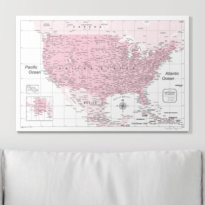 Push Pin USA Map: Pink (Pins Included)
