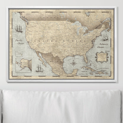 Push Pin USA Map: Rustic Vintage (Pins Included)