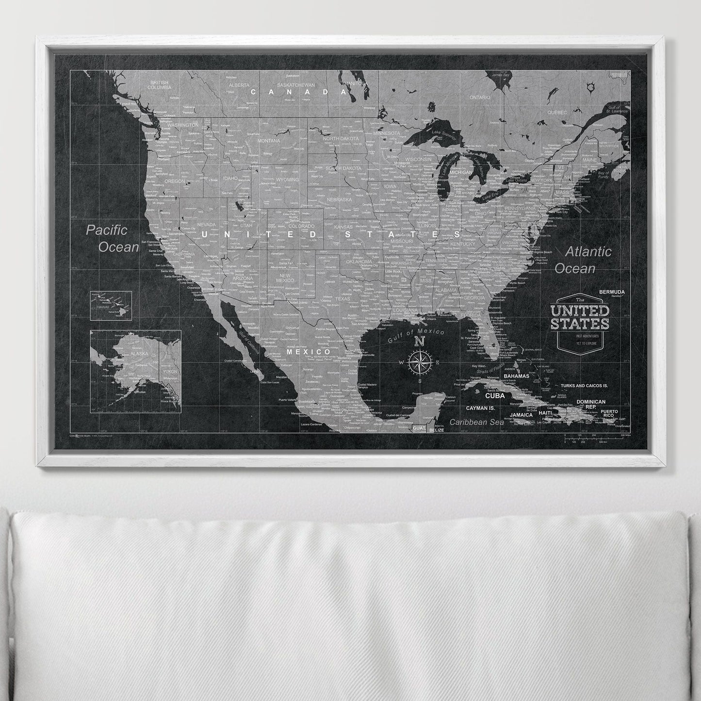 Push Pin USA Map: Modern Slate (Pins Included)