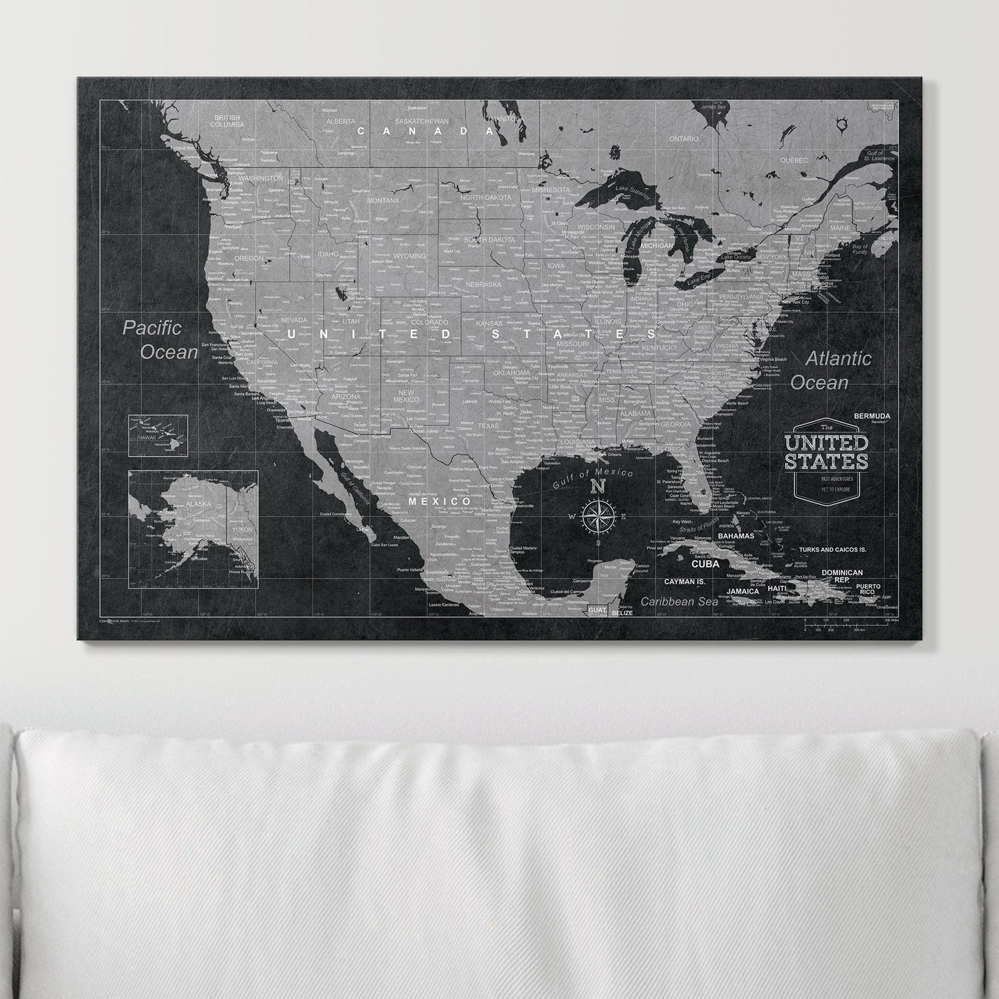 Push Pin USA Map: Modern Slate (Pins Included)