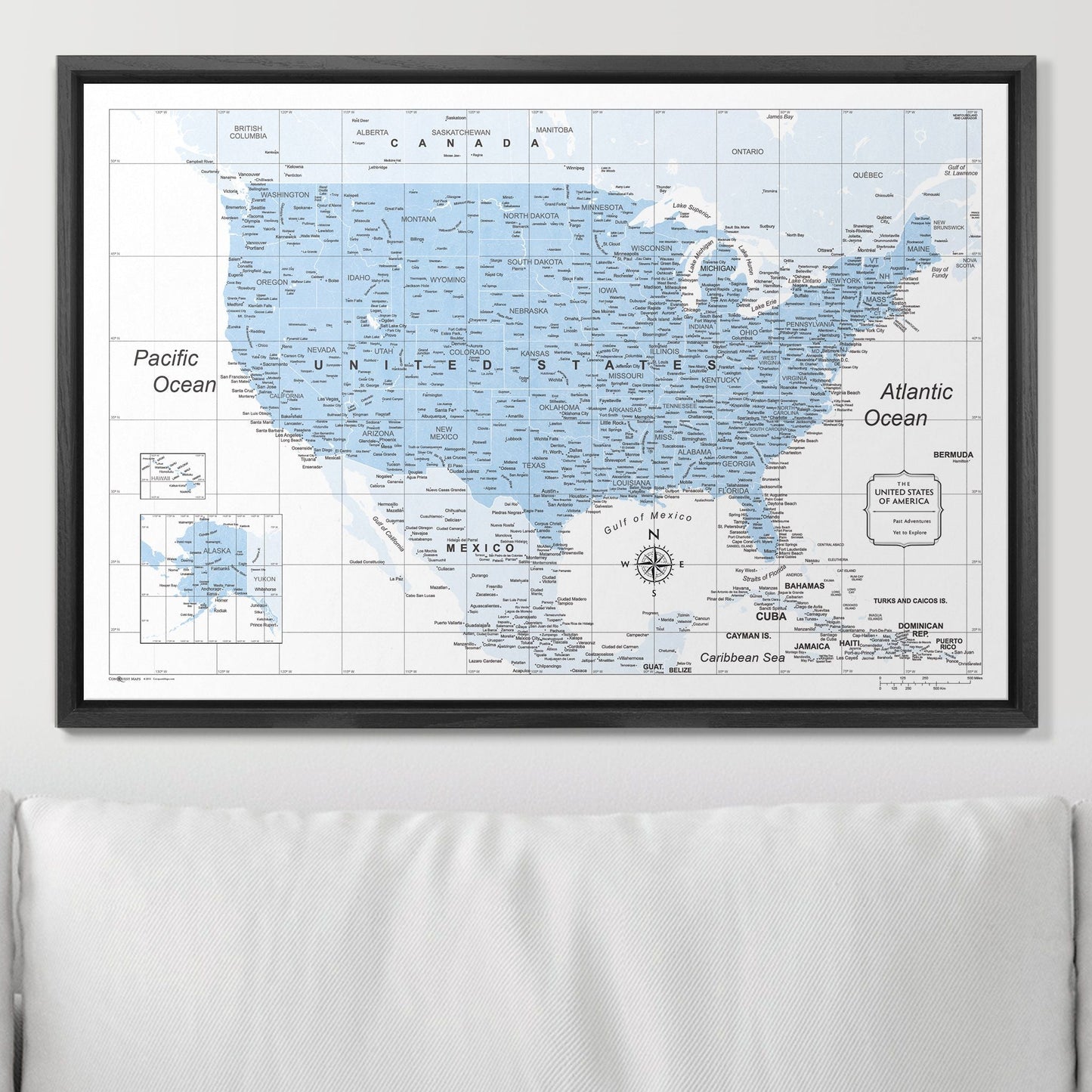 Push Pin USA Map: Light Blue (Pins Included)