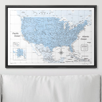 Push Pin USA Map: Light Blue (Pins Included)