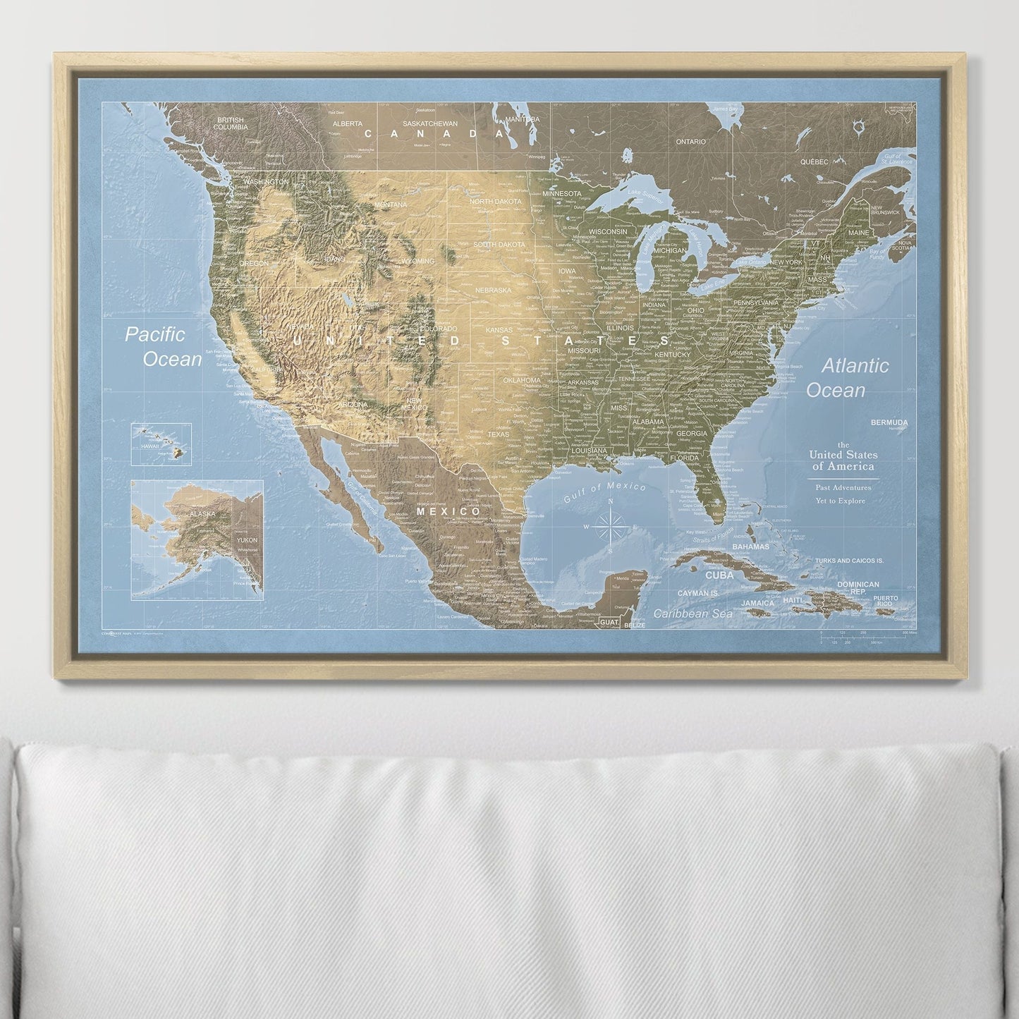 Push Pin USA Map: Natural Earth (Pins Included)
