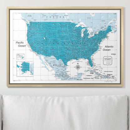 Push Pin USA Map: Teal (Pins Included)
